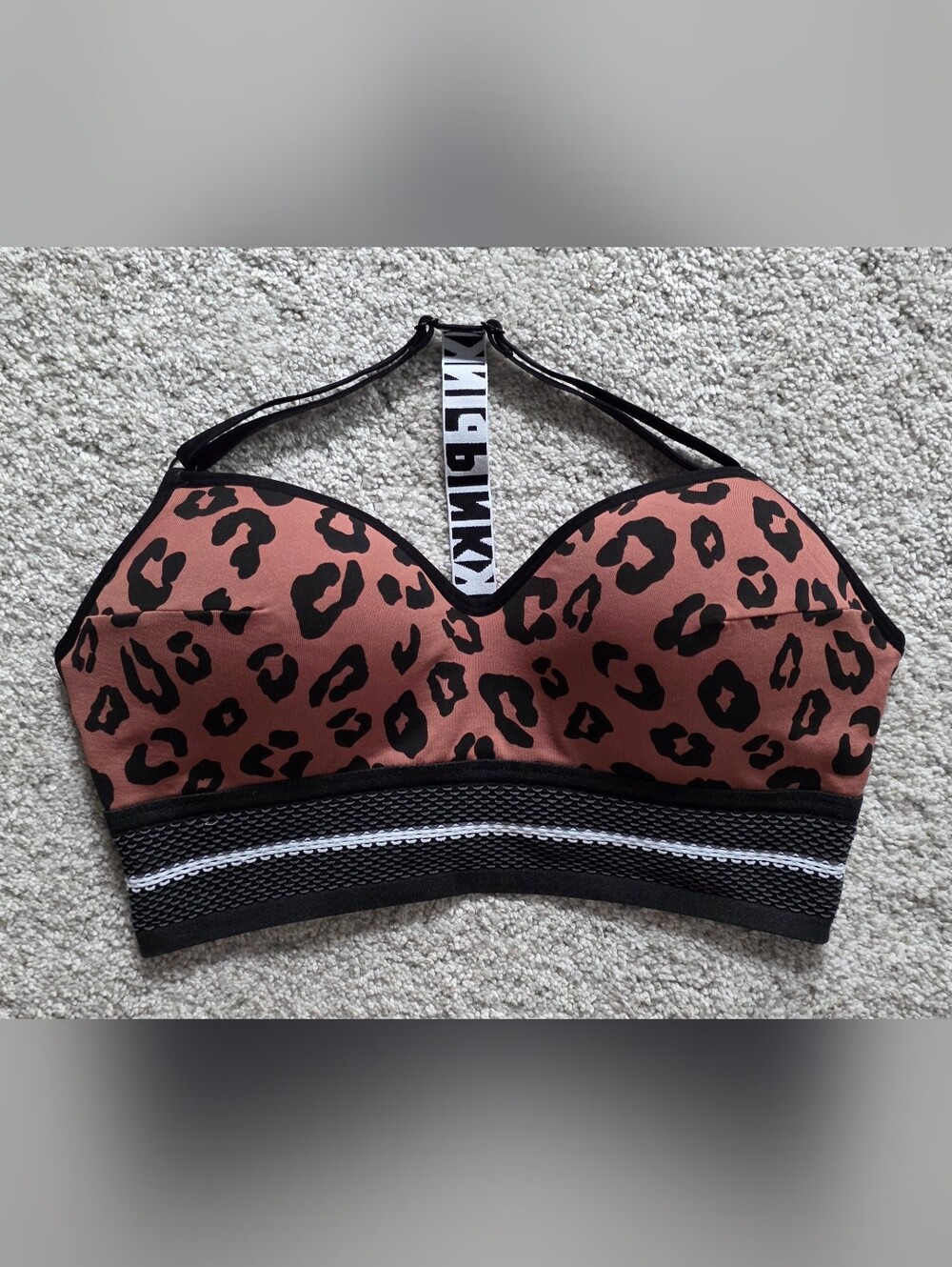NWT Victoria's Secret PINK Leopard Print Cool & Comfy Wireless Bra Size Large